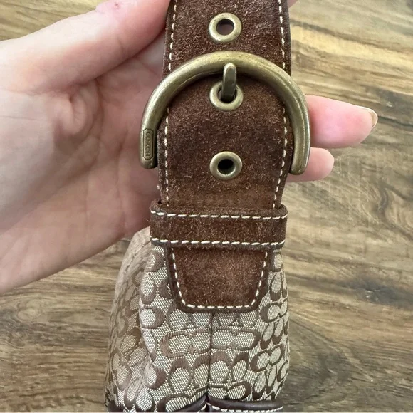 COACH Vintage Y2K Mini Soho Crescent Hobo Shoulder Bag Brown Tan Monogram VGUC - Picture 8 of 17